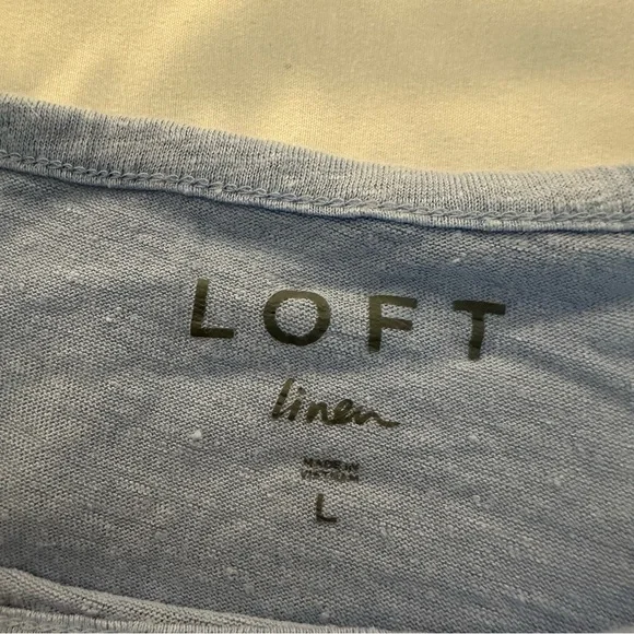 LOFT Mixed Media Flutter Sleeve Soft Linen Top T Shirt in Blue Size L - Picture 4 of 6